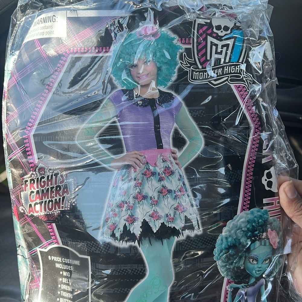 MONSTER HIGH HONEY SWAMP COSTUME, six‎ pieces with green wig, girls m 8-10